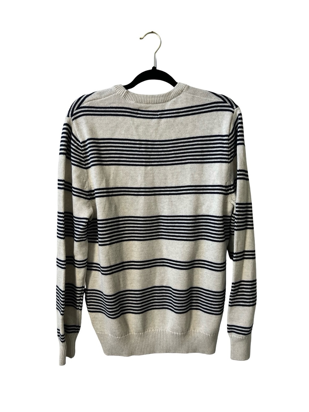 Chaps Men’s Medium Striped Knit Sweater Cream Navy Nautical Pullover - Picture 4 of 4